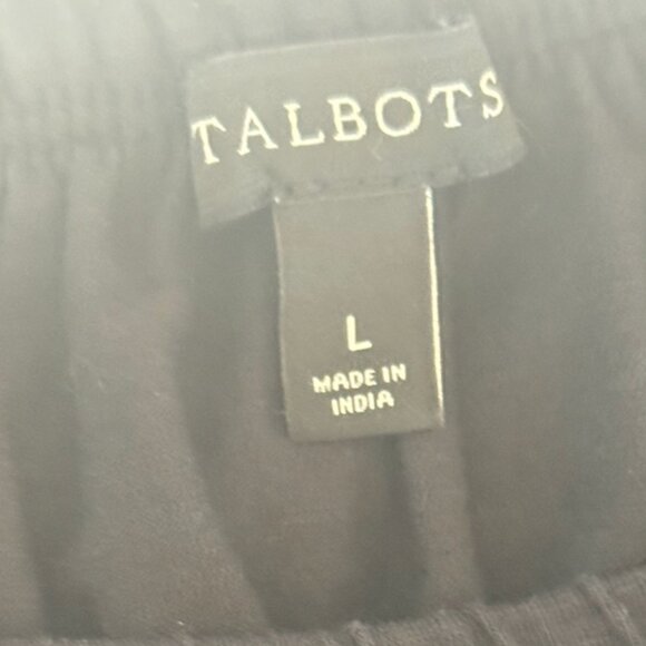 Talbots Black Peasant Blouse Large 3/4 Sleeve Boho Tiered Cutout Top - Picture 2 of 5